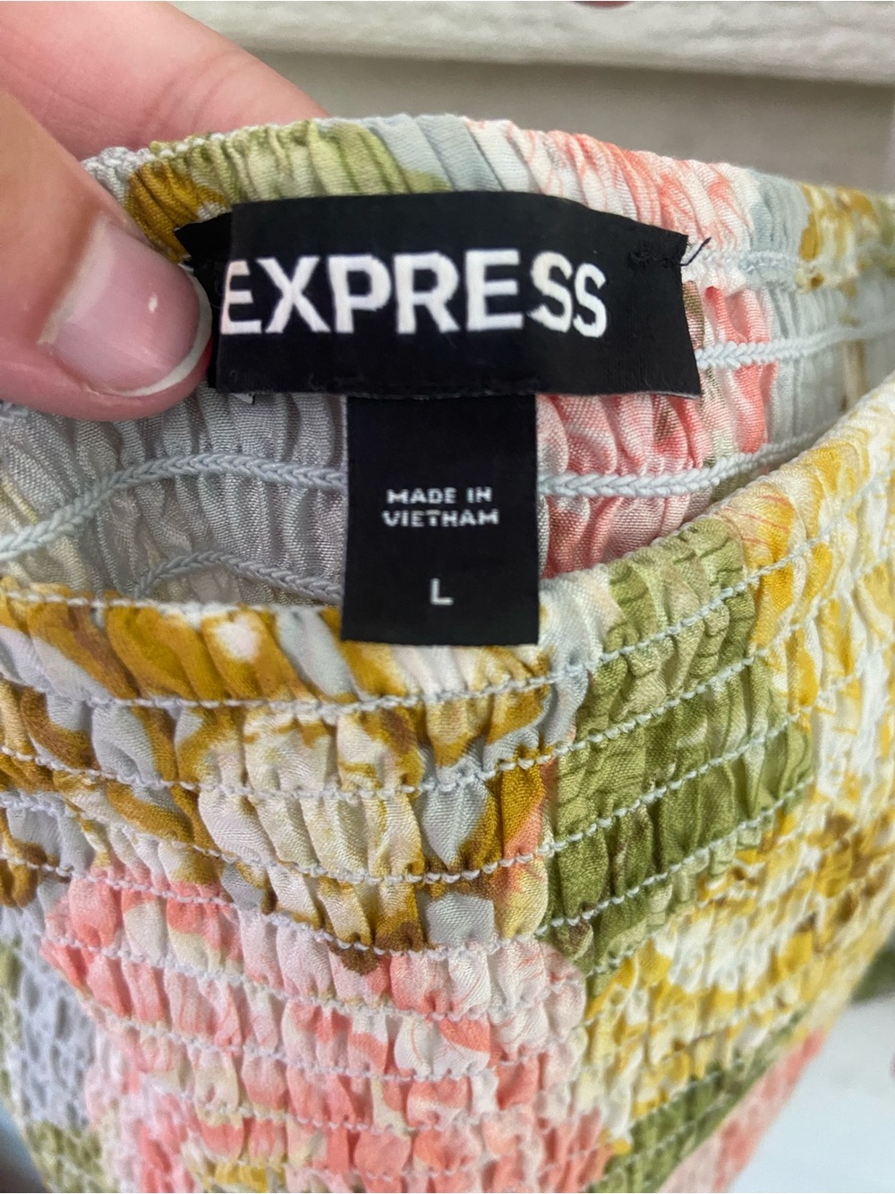 Express Floral Smocked Square-Neck Crop Top - Green/Pink/Yellow - Picture 3 of 4